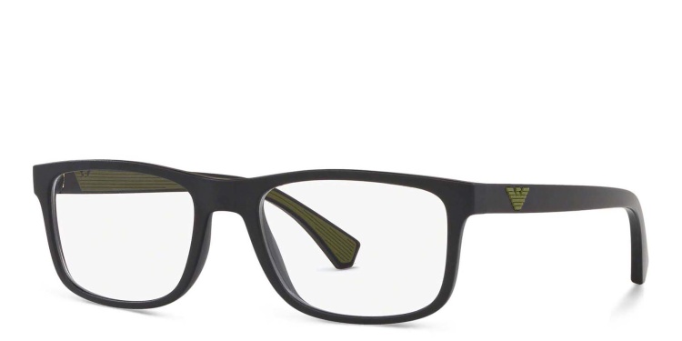 Shop Emporio Armani Wide Rectangle Eyeglasses in Black online.
