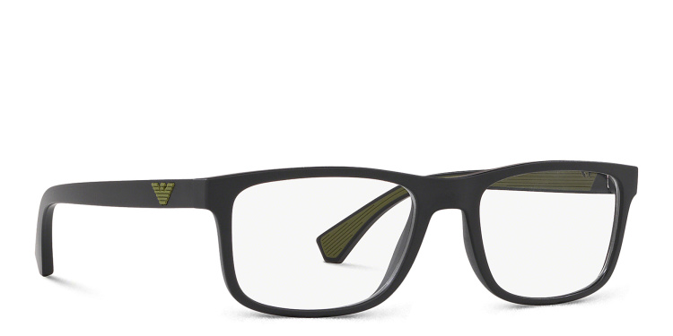 Shop Emporio Armani Wide Rectangle Eyeglasses in Black online.