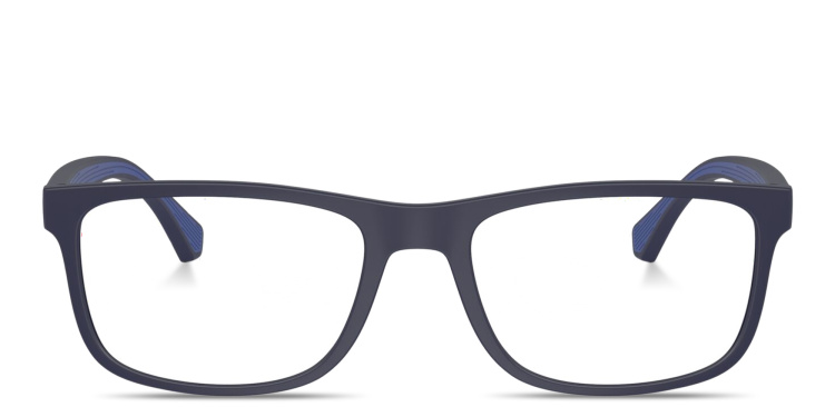 Shop Emporio Armani Eagle Logo Wide Rectangle Eyeglasses in Blue online.