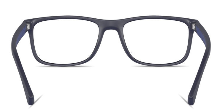 Shop Emporio Armani Eagle Logo Wide Rectangle Eyeglasses in Blue online.