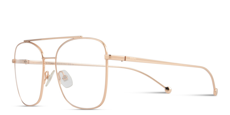 Shop FENDI Logo Signature Wide Square Eyeglasses in Gold online.