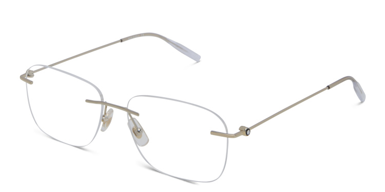 Shop MONTBLANC Rimless Wide Rectangle Eyeglasses in Gold online.