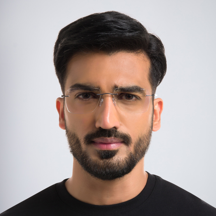 Shop Silhouette Rimless Wide Square Eyeglasses in Grey online.