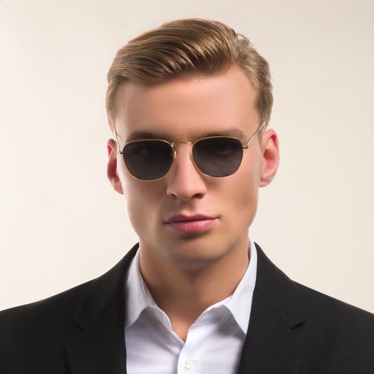 Shop Ray-Ban Frank Square Sunglasses in Gold online.