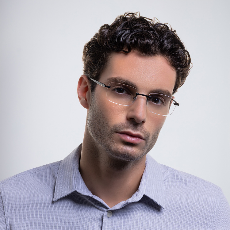 Shop EYE'M Rimless Rectangle Eyeglasses in Black online.