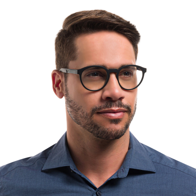 Shop Emporio Armani Panthos Eyeglasses in Black online.