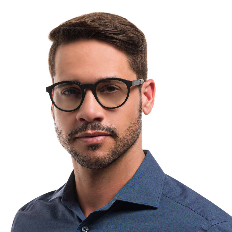 Shop Emporio Armani Panthos Eyeglasses in Black online.