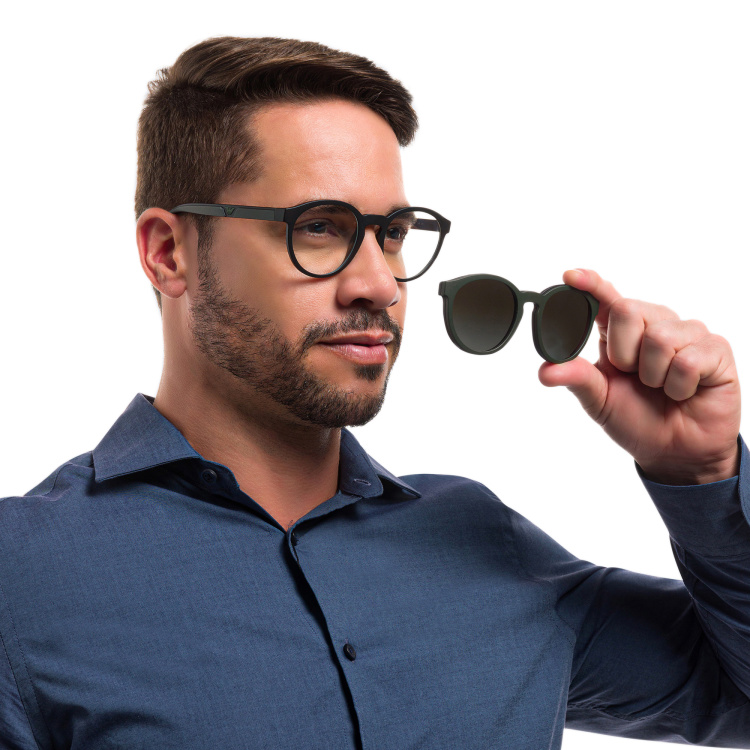 Shop Emporio Armani Panthos Eyeglasses in Black online.