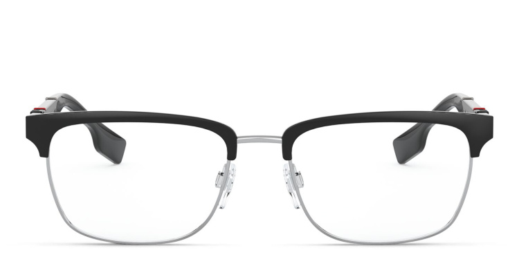 Shop BURBERRY Wide Rectangle Eyeglasses in Black online.