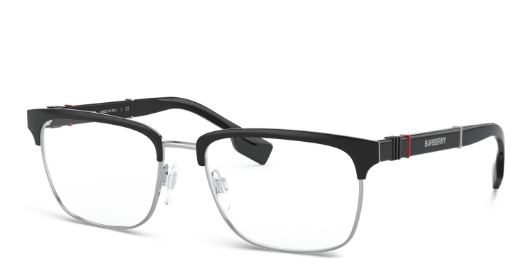 Shop BURBERRY Wide Rectangle Eyeglasses in Black online.