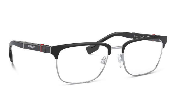 Shop BURBERRY Wide Rectangle Eyeglasses in Black online.