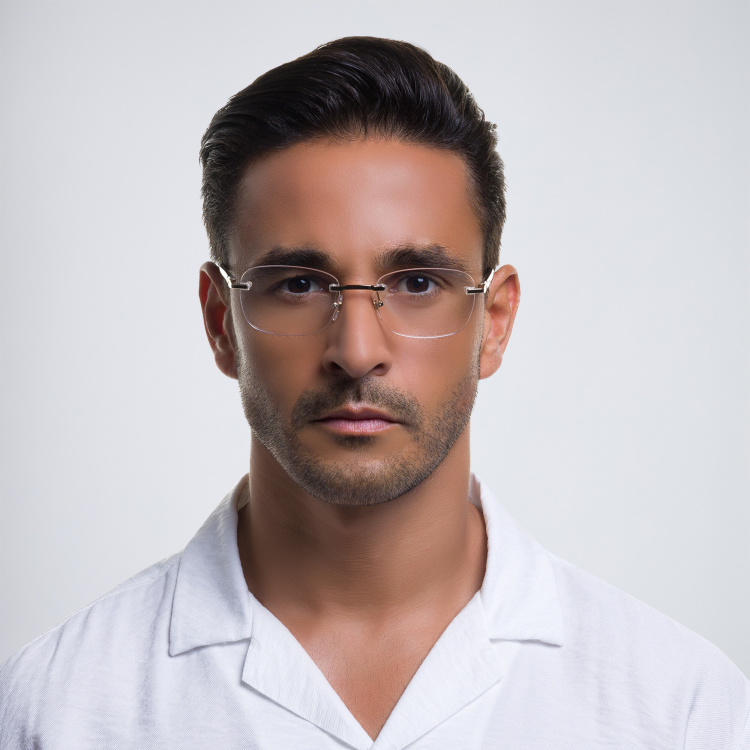 Shop EYE'M Rimless Rectangle Eyeglasses in Gold online.