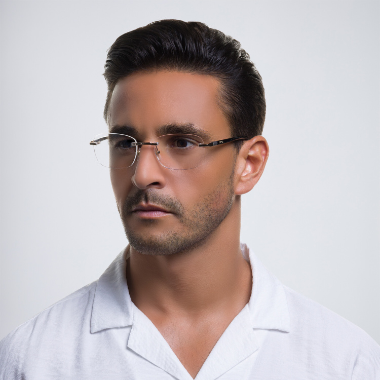 Shop EYE'M Rimless Rectangle Eyeglasses in Gold online.