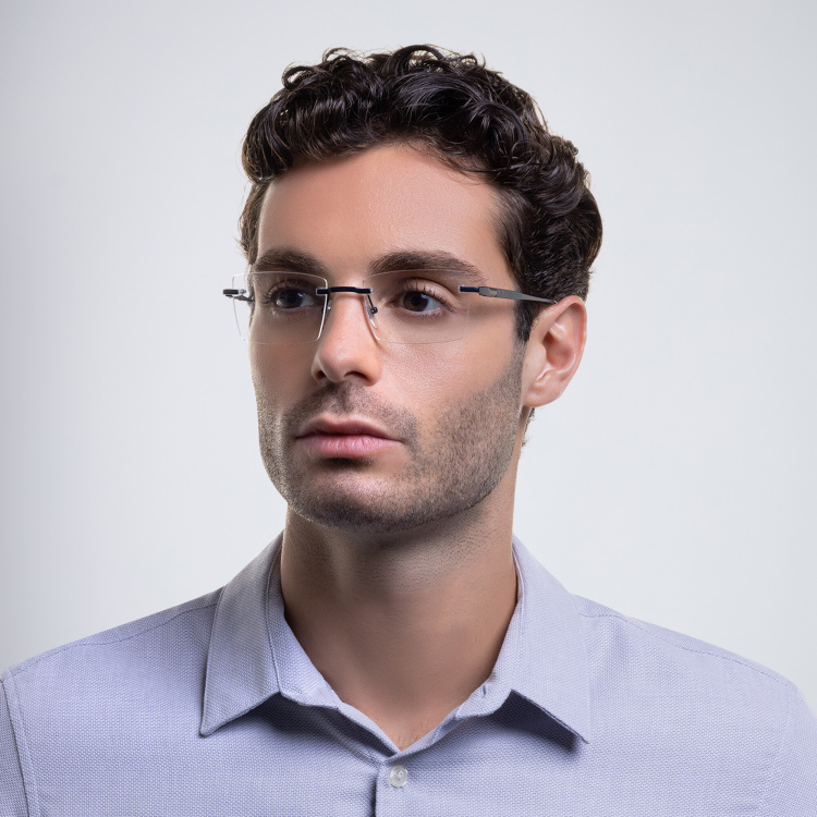 Shop EYE'M Rimless Rectangle Eyeglasses in Blue online.