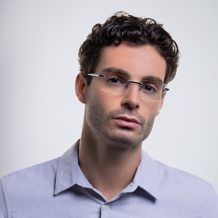 Shop EYE'M Rimless Rectangle Eyeglasses in Blue online.