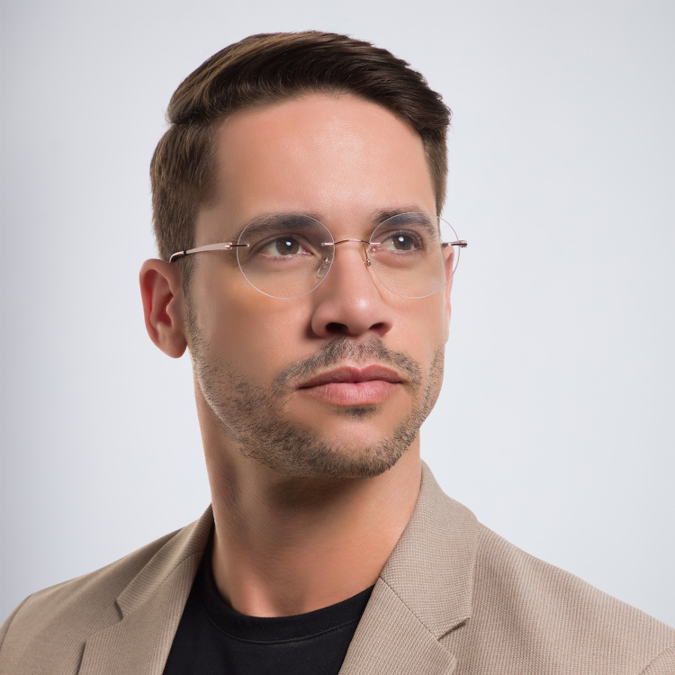 Shop EYE'M Rimless Round Eyeglasses in Brown online.