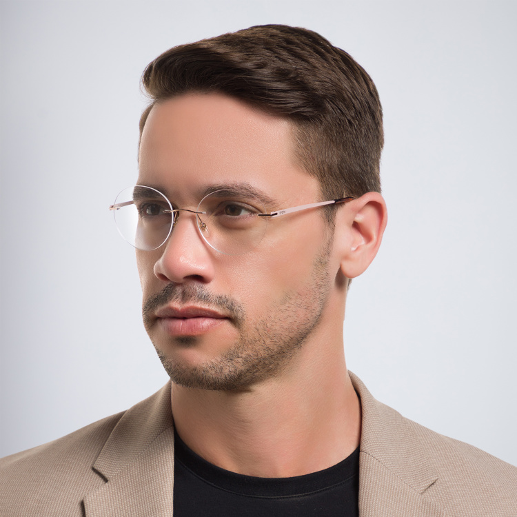 Shop EYE'M Rimless Round Eyeglasses in Brown online.