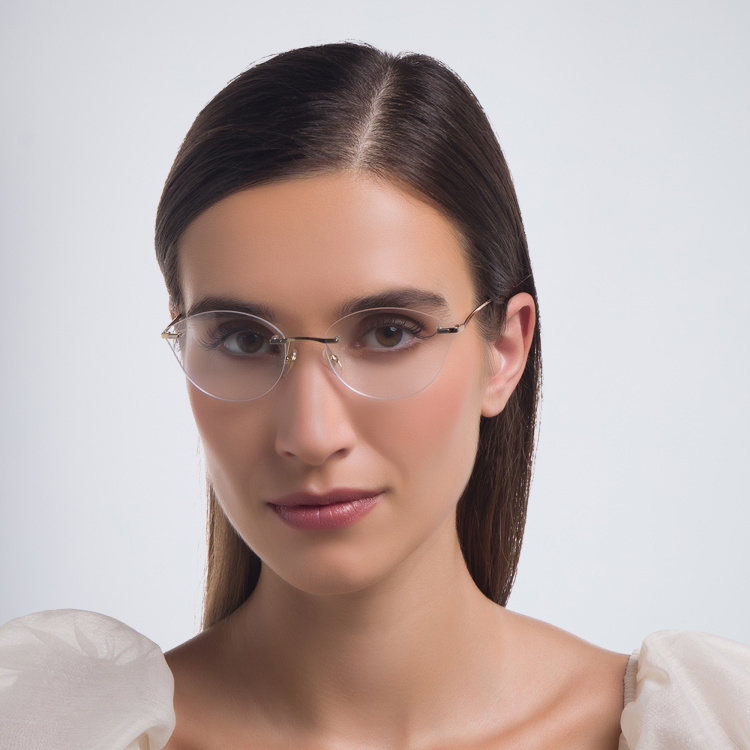 Shop EYE'M Rimless Wide Cat Eye Eyeglasses in Gold online.