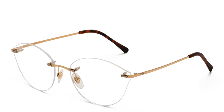 Shop EYE'M Rimless Wide Cat Eye Eyeglasses in Gold online.