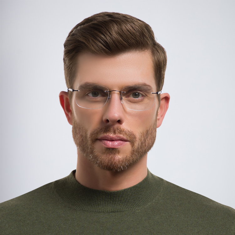 Shop EYE'M Rimless Rectangle Eyeglasses in Black online.