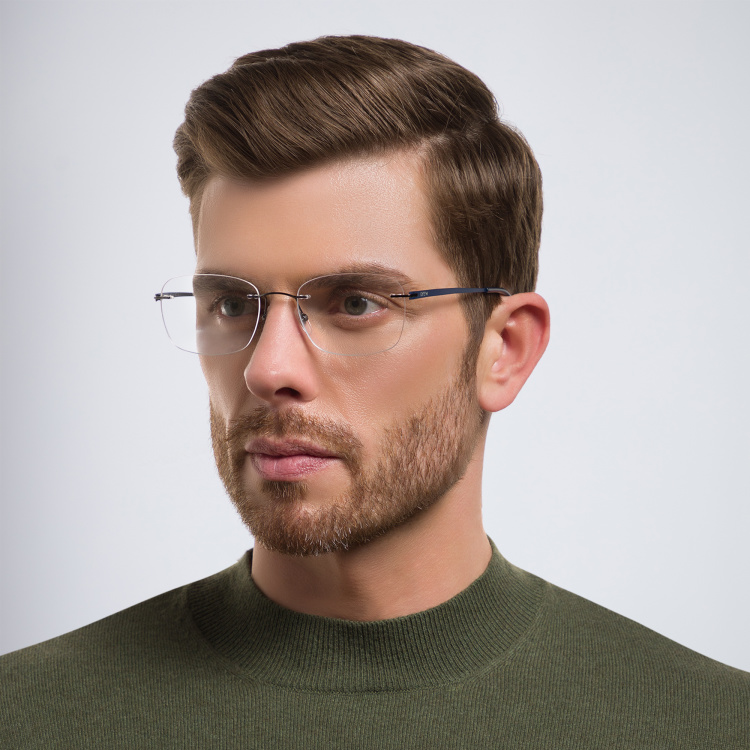 Shop EYE'M Rimless Rectangle Eyeglasses in Black online.