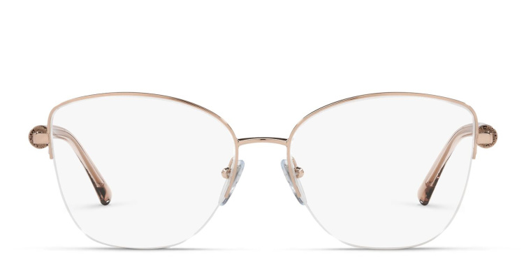 Shop BVLGARI Half Rim Wide Cat Eye Eyeglasses in Gold online.