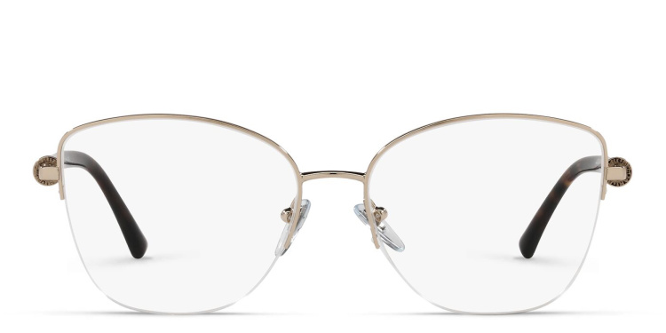 Shop BVLGARI Half Rim Cat Eye Eyeglasses in Gold online.
