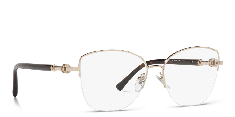 Shop BVLGARI Half Rim Cat Eye Eyeglasses in Gold online.