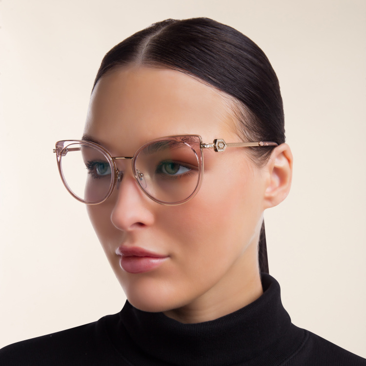 Shop BVLGARI Cat Eye Eyeglasses in Pink online.