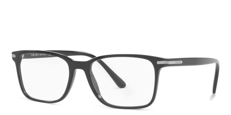 Shop PRADA Wide Rectangle Eyeglasses in Black online.