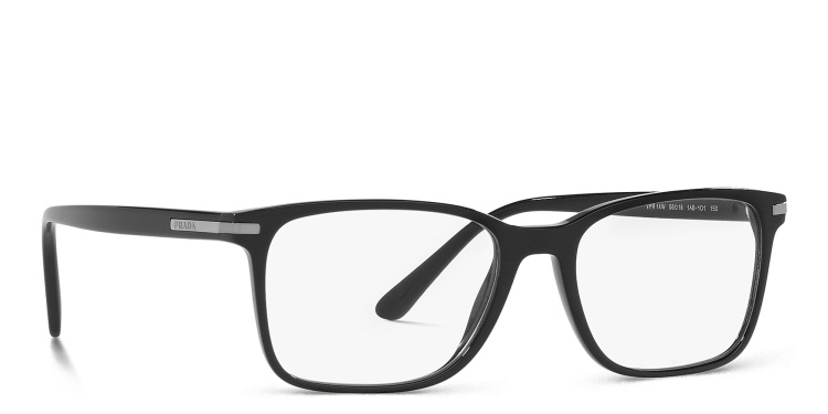 Shop PRADA Wide Rectangle Eyeglasses in Black online.