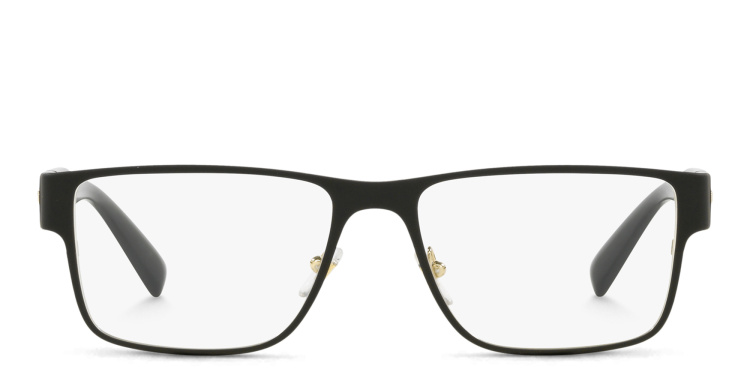 Shop VERSACE Medusa-embellished wide rectangle eyeglasses in Black online.