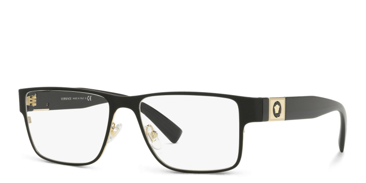 Shop VERSACE Medusa-embellished wide rectangle eyeglasses in Black online.
