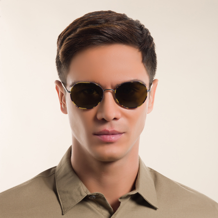 Shop GIORGIO ARMANI Irregular Sunglasses in Gunmetal online.