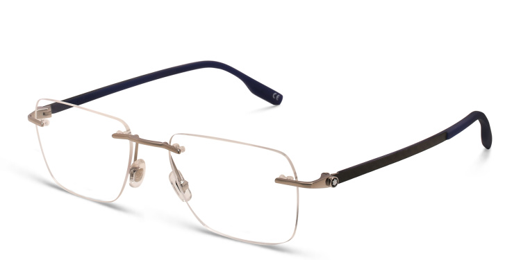 Shop MONTBLANC Rimless Wide Rectangle Eyeglasses in Silver online.