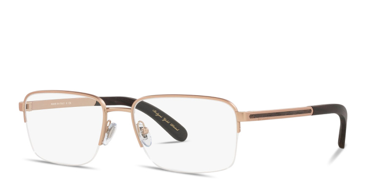 Shop BVLGARI Wide Half-Rim Rectangle Eyeglasses in Gold online.