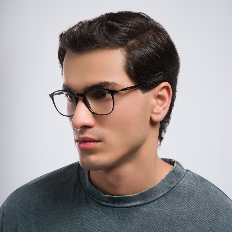 Shop GIORGIO ARMANI Panthos Eyeglasses in Black online.