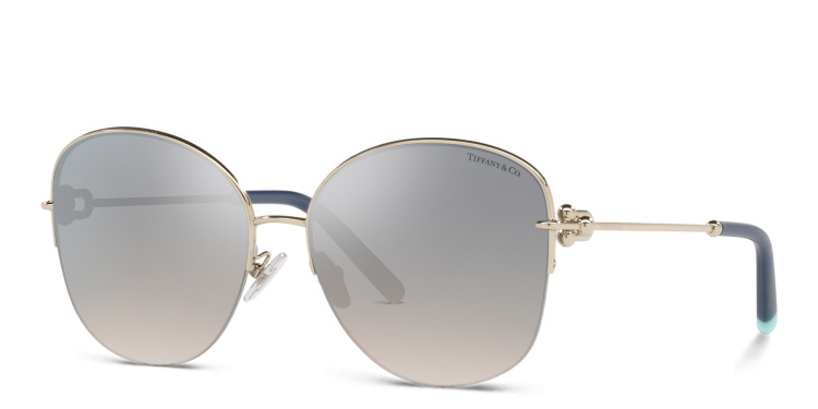 Shop TIFFANY Half-Rim Round Sunglasses in Gold online.
