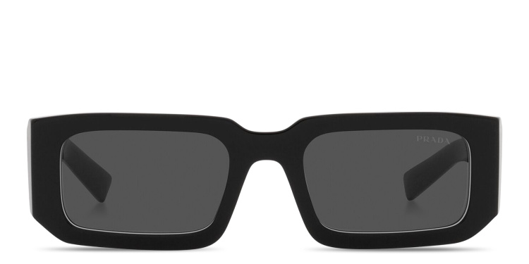 Shop PRADA Rectangle Sunglasses in Black online.