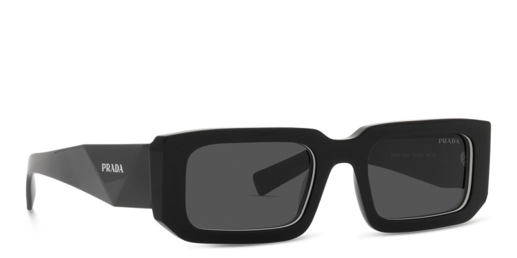 Shop PRADA Rectangle Sunglasses in Black online.