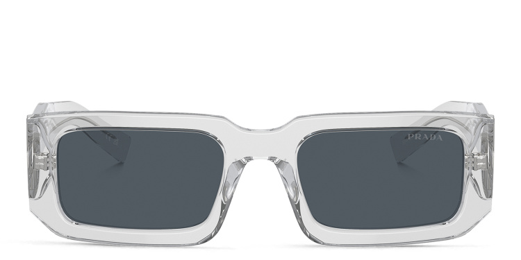 Shop PRADA Logo Rectangle Sunglasses in Grey online.