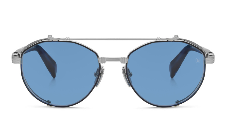 Shop BALMAIN Brigade IV Unisex Round Sunglasses in Silver online.