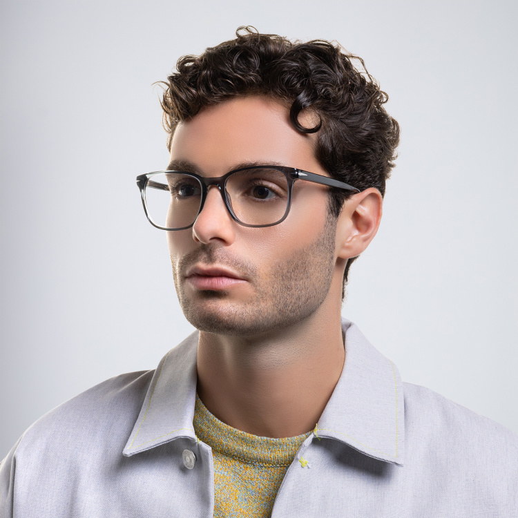 Shop DAVID BECKHAM Wide Rectangle Eyeglasses in Grey online.