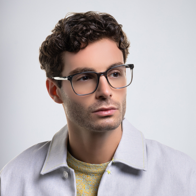 Shop DAVID BECKHAM Wide Rectangle Eyeglasses in Grey online.