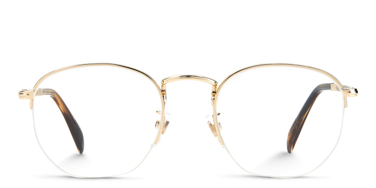 Shop DAVID BECKHAM Half Rim Oval Eyeglasses in Gold online.