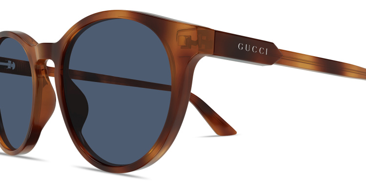 Shop GUCCI Lettering Round Sunglasses in Havana online.