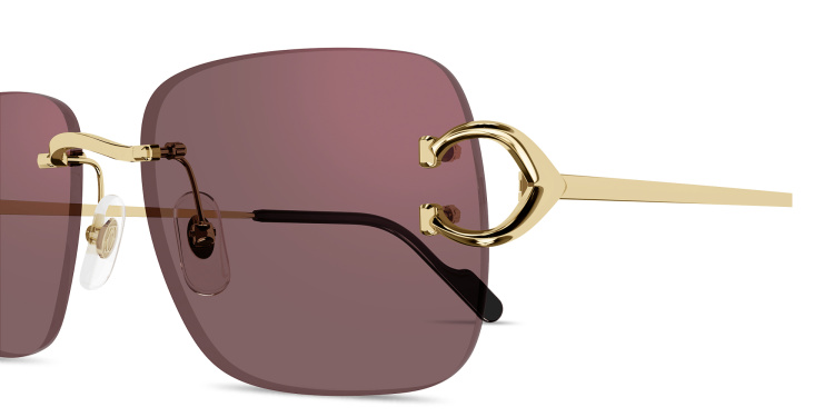 Shop Cartier Signature C de Cartier Rimless Rectangle Sunglasses in Gold online.
