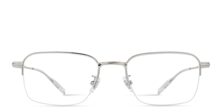 Shop MONTBLANC Half-Rim Rectangle Eyeglasses in Silver online.