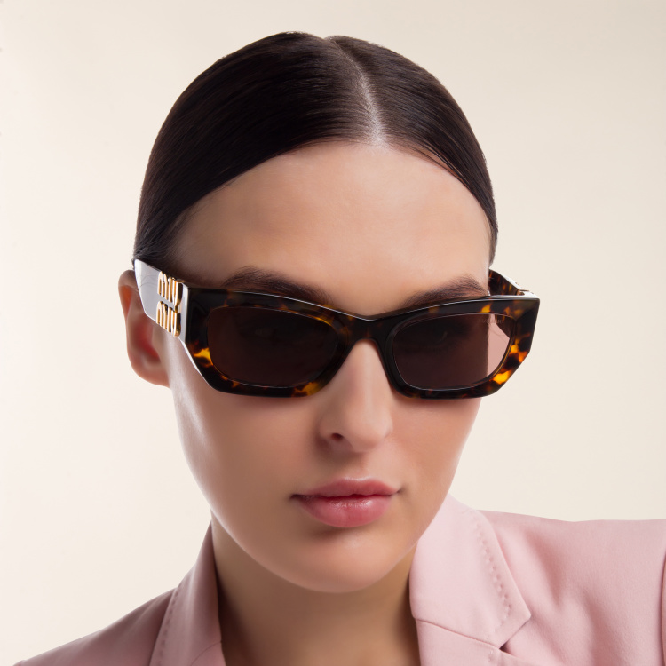 Shop MIU MIU Rectangle Sunglasses in Havana online.