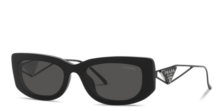 Shop PRADA Rectangle Sunglasses in Black online.